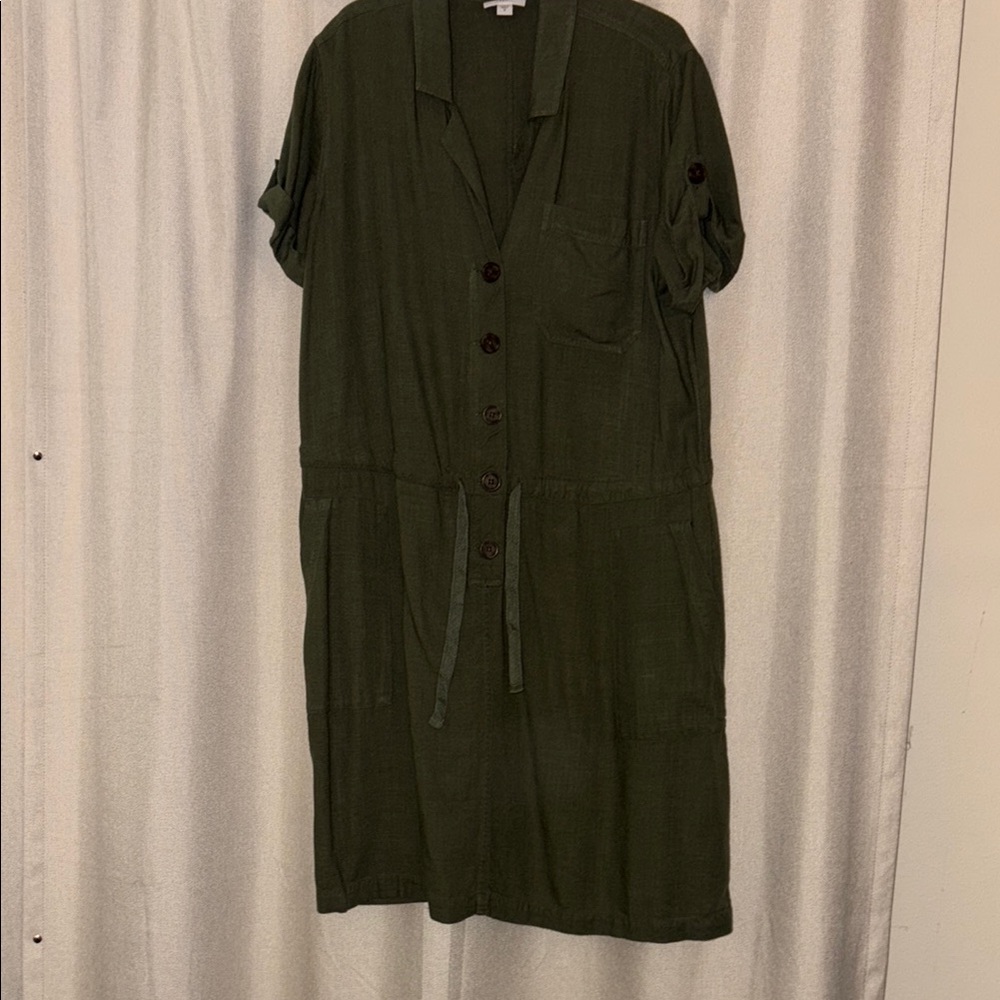 Olive Green Button-Up Dress
